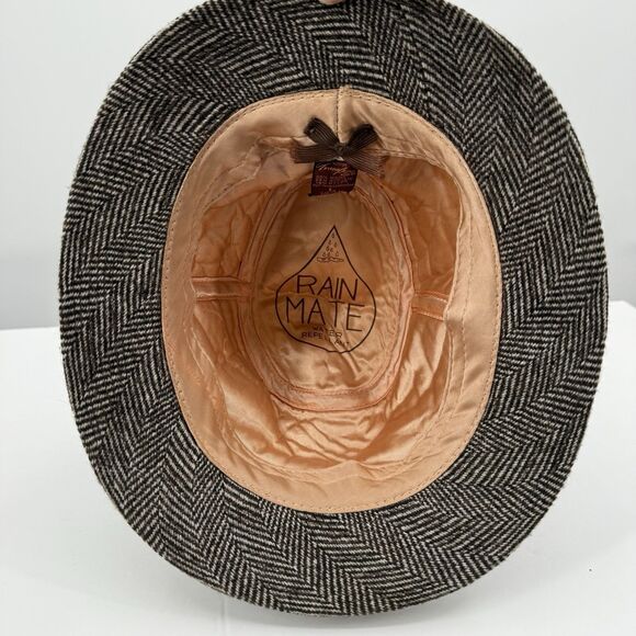 VTG Mens Rain Mate Wool Blend L 7 1/4-7 3/8 Tweed Herringbone - Picture 5 of 7